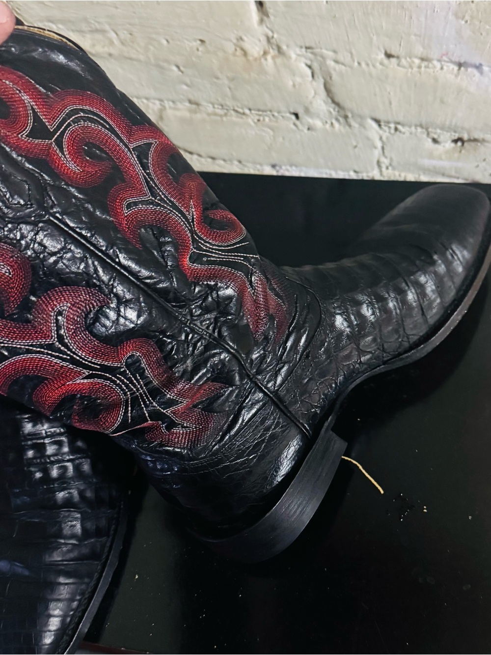 Ariat Black Leather Western Boots with Red Stitching